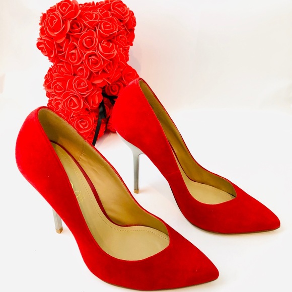 Shoes - Aldo Red Suede Pumps with Metallic Heels Size 9